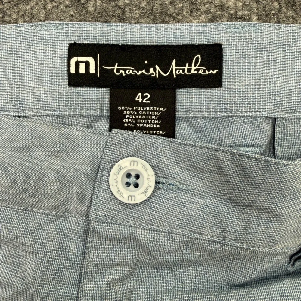TravisMathew Mens Golf Shorts 42 Light Blue Heathered Stretch Performance Flat